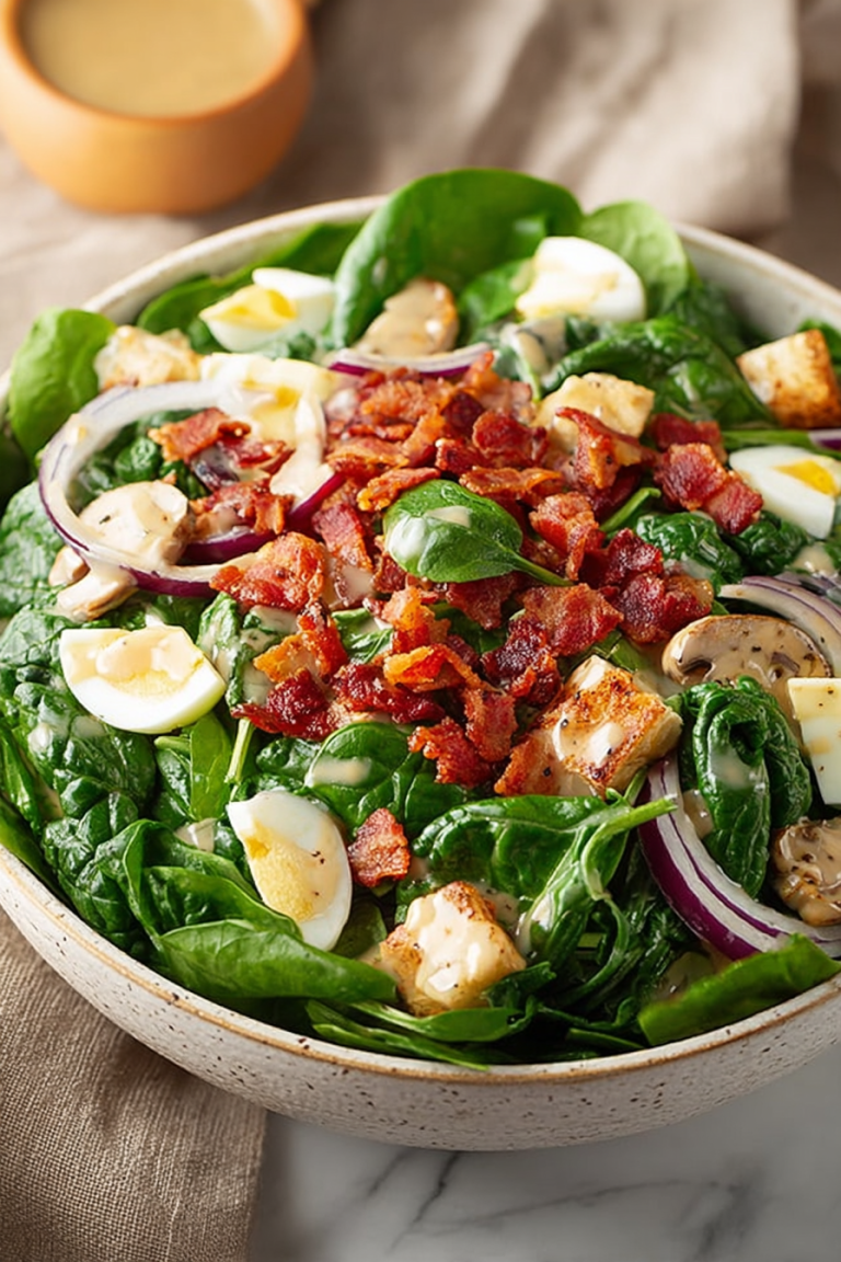 Delish Spinach Salad with Warm Bacon Dressing