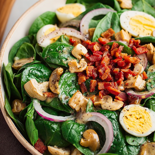 Delish Spinach Salad with Warm Bacon Dressing