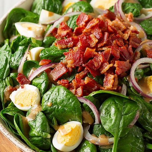 Delish Spinach Salad with Warm Bacon Dressing