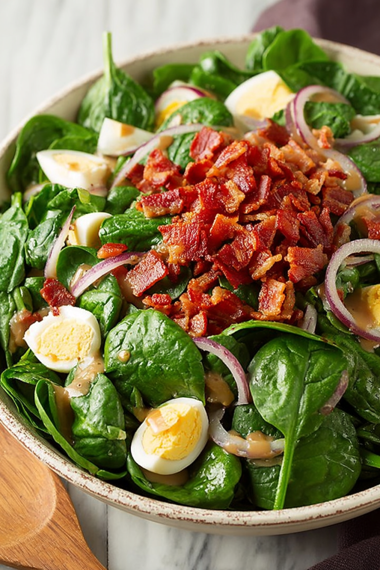 Delish Spinach Salad with Warm Bacon Dressing