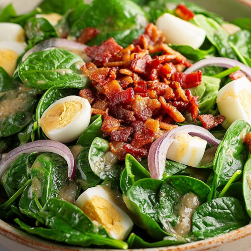 Delish Spinach Salad with Warm Bacon Dressing