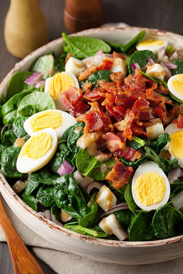 Delish Spinach Salad with Warm Bacon Dressing