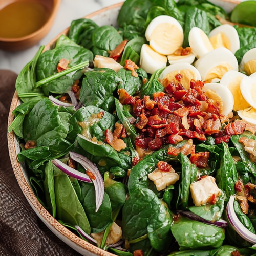 Delish Spinach Salad with Warm Bacon Dressing