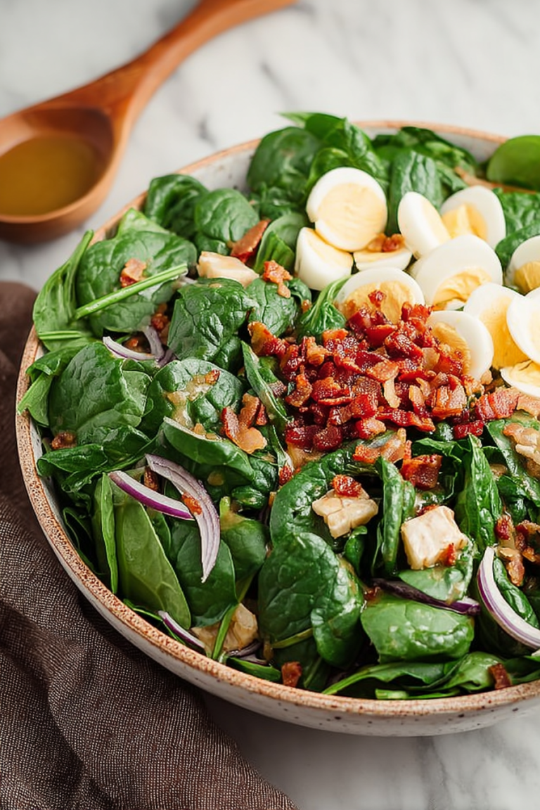 Delish Spinach Salad with Warm Bacon Dressing