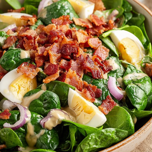 Delish Spinach Salad with Warm Bacon Dressing