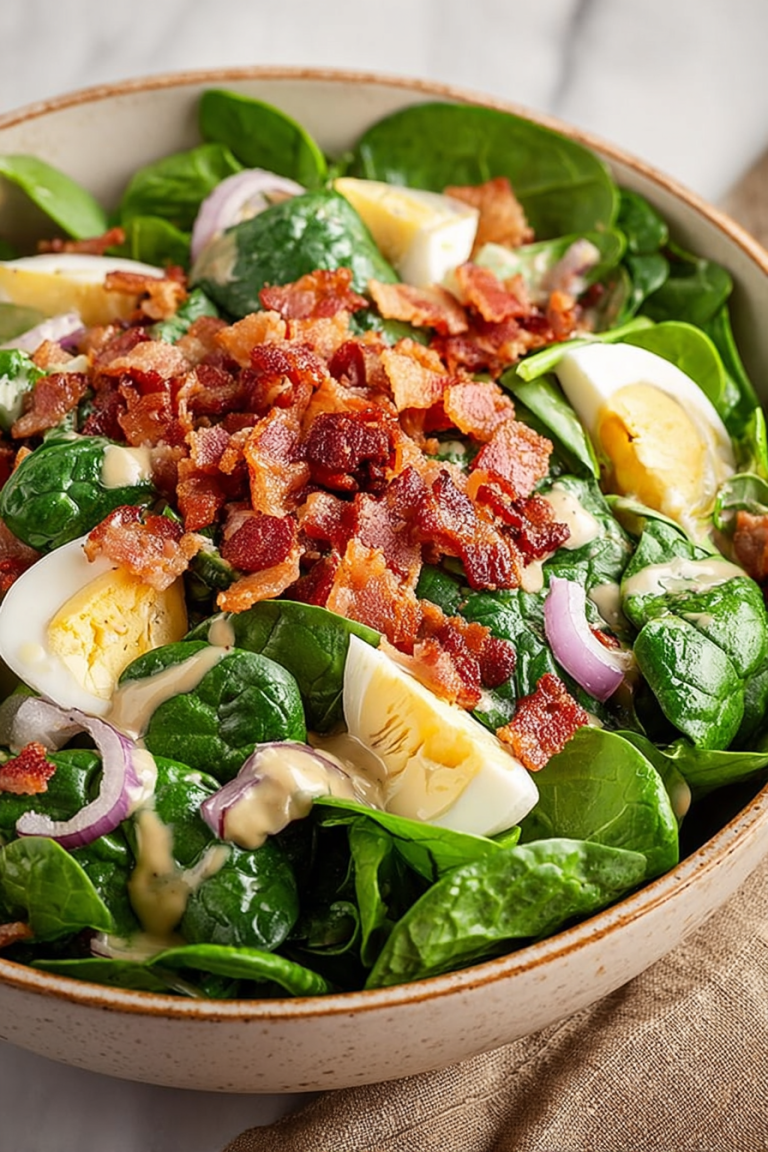 Delish Spinach Salad with Warm Bacon Dressing