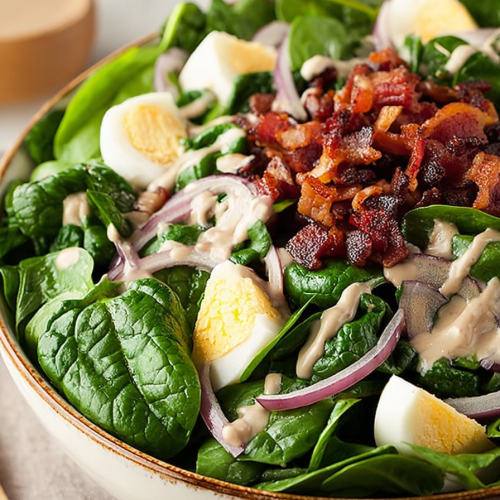 Delish Spinach Salad with Warm Bacon Dressing