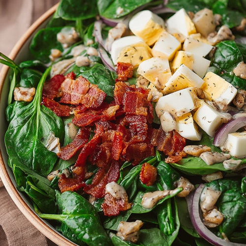 Delish Spinach Salad with Warm Bacon Dressing