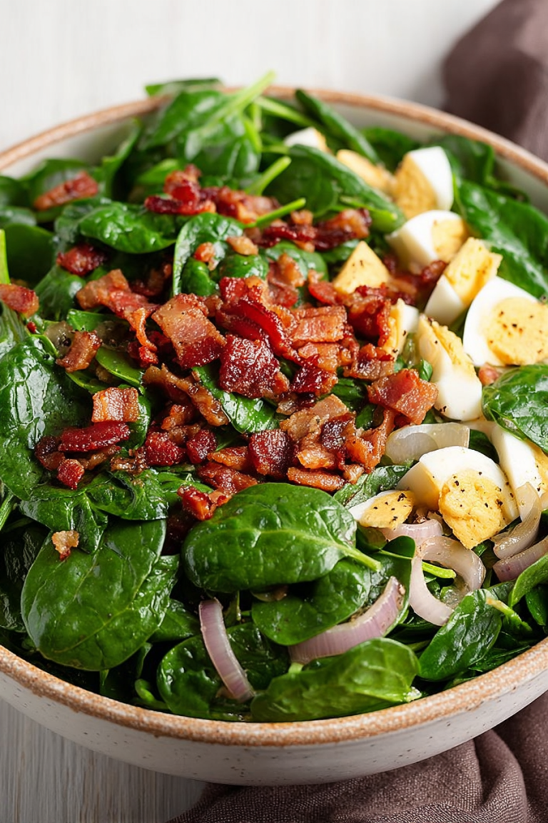 Delish Spinach Salad with Warm Bacon Dressing