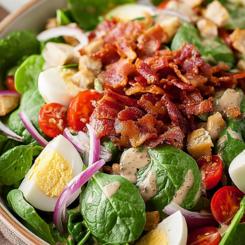 Delish Spinach Salad with Warm Bacon Dressing
