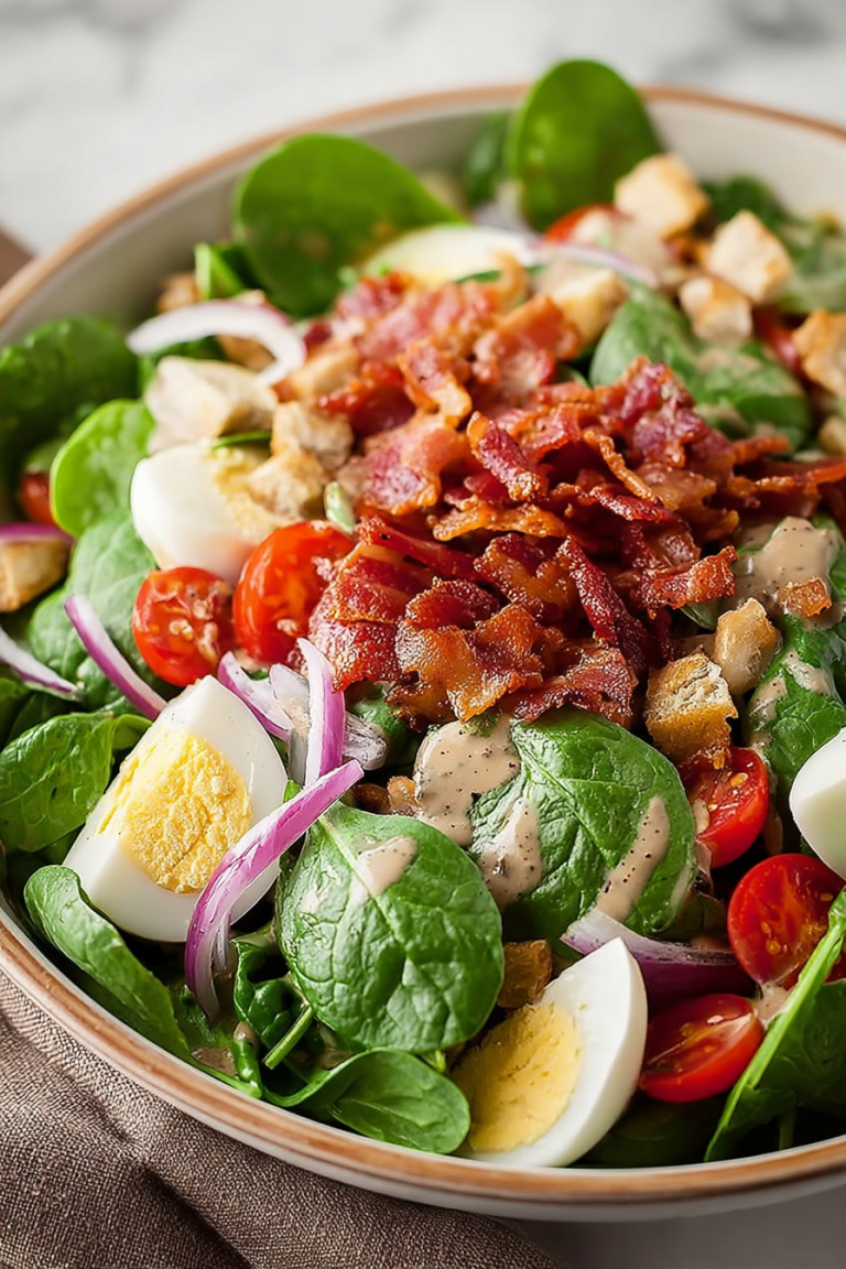 Delish Spinach Salad with Warm Bacon Dressing