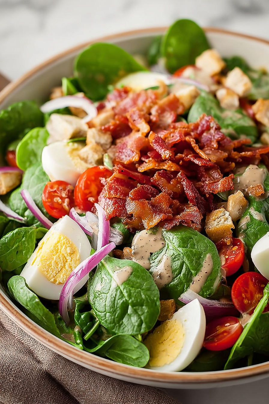 Delish Spinach Salad with Warm Bacon Dressing