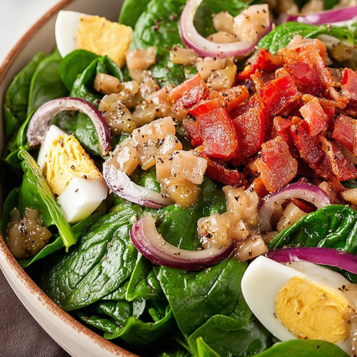 Delish Spinach Salad with Warm Bacon Dressing