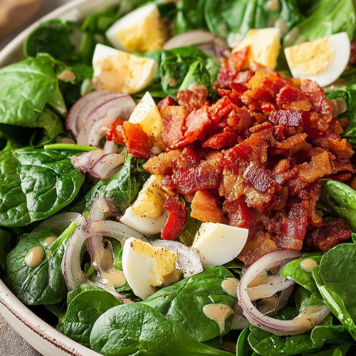 Delish Spinach Salad with Warm Bacon Dressing