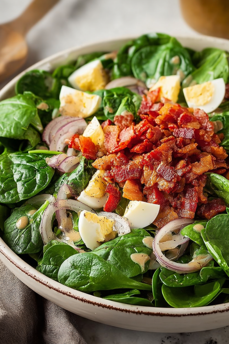 Delish Spinach Salad with Warm Bacon Dressing