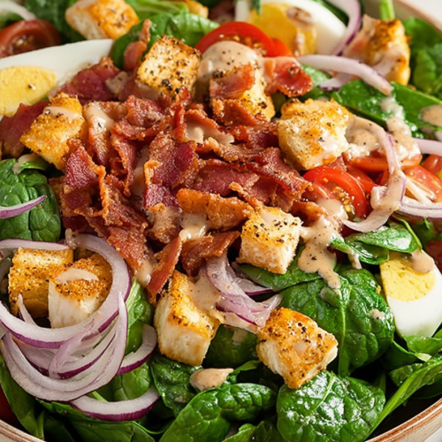Delish Spinach Salad with Warm Bacon Dressing