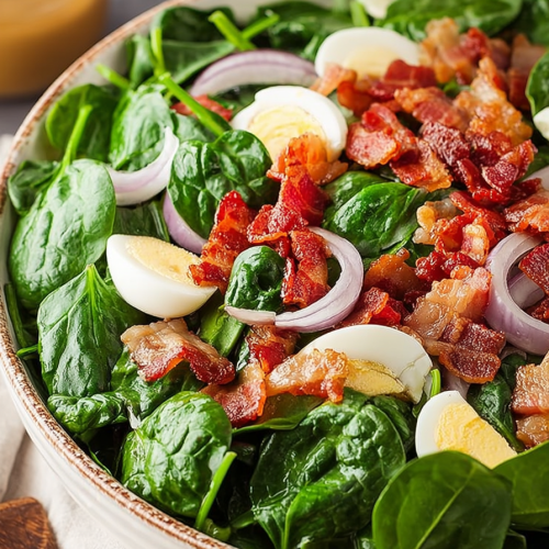 Delish Spinach Salad with Warm Bacon Dressing