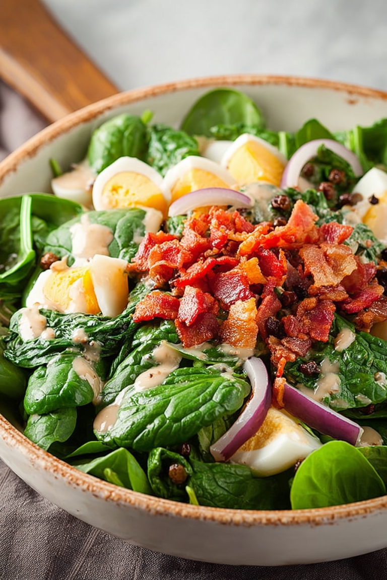 Delish Spinach Salad with Warm Bacon Dressing