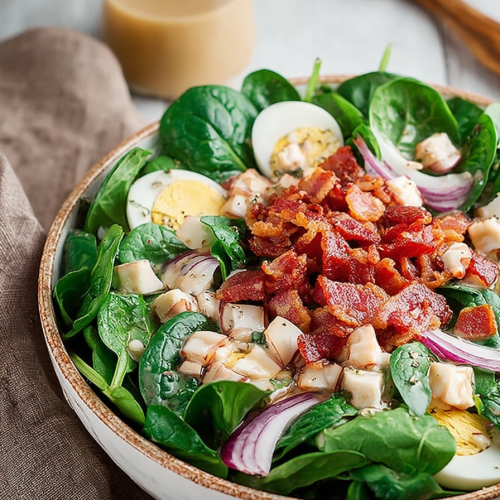 Delish Spinach Salad with Warm Bacon Dressing