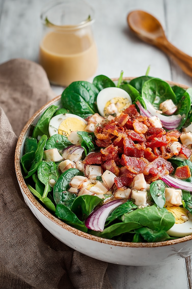 Delish Spinach Salad with Warm Bacon Dressing