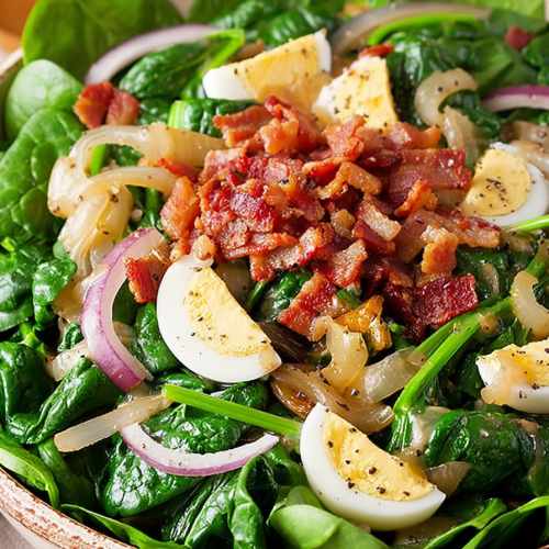Delish Spinach Salad with Warm Bacon Dressing