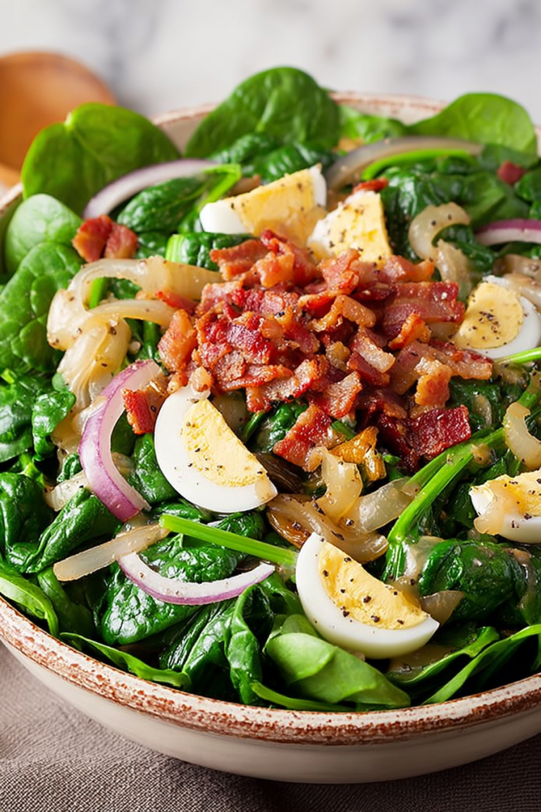 Delish Spinach Salad with Warm Bacon Dressing