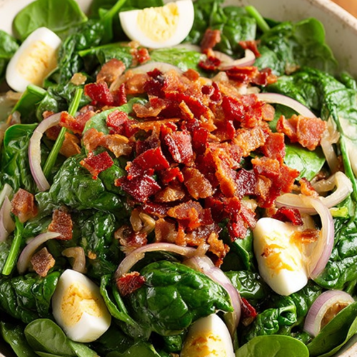 Delish Spinach Salad with Warm Bacon Dressing