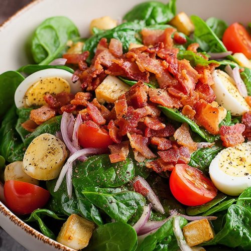 Delish Spinach Salad with Warm Bacon Dressing