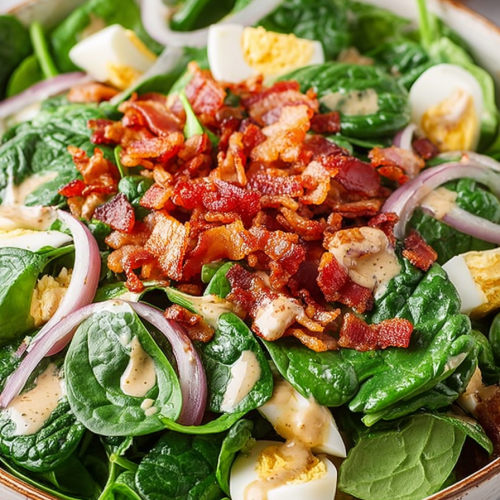 Delish Spinach Salad with Warm Bacon Dressing