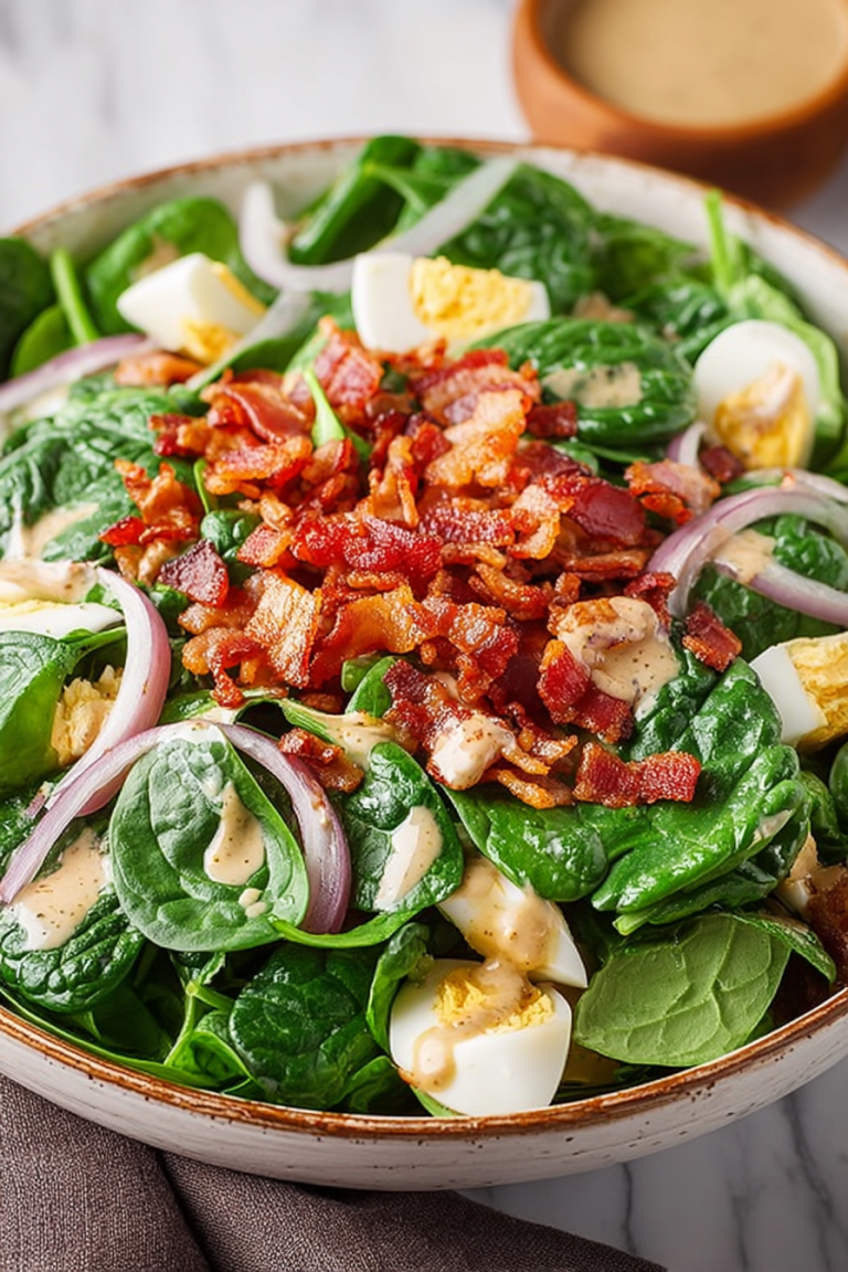 Delish Spinach Salad with Warm Bacon Dressing