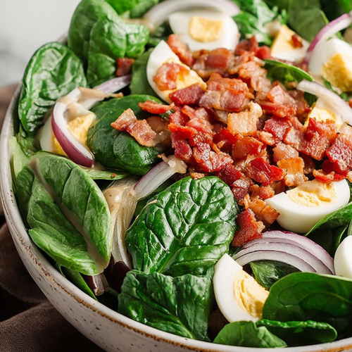 Delish Spinach Salad with Warm Bacon Dressing