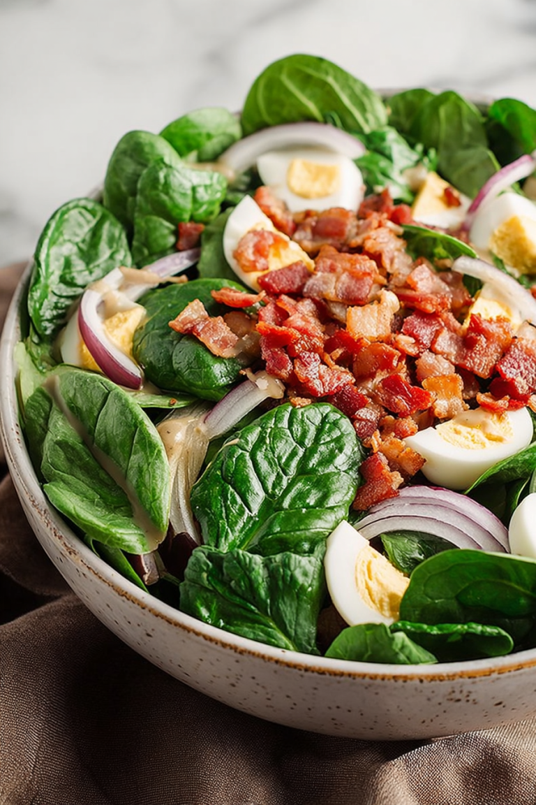 Delish Spinach Salad with Warm Bacon Dressing