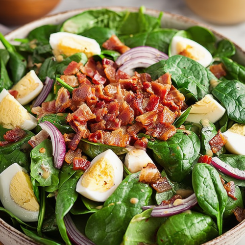 Delish Spinach Salad with Warm Bacon Dressing