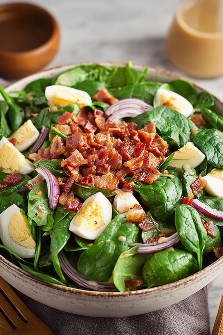 Delish Spinach Salad with Warm Bacon Dressing