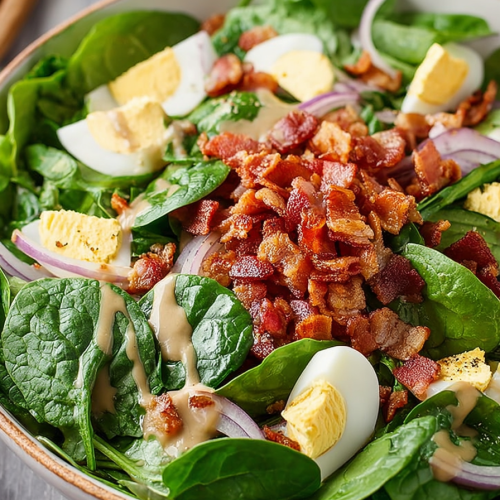 Delish Spinach Salad with Warm Bacon Dressing