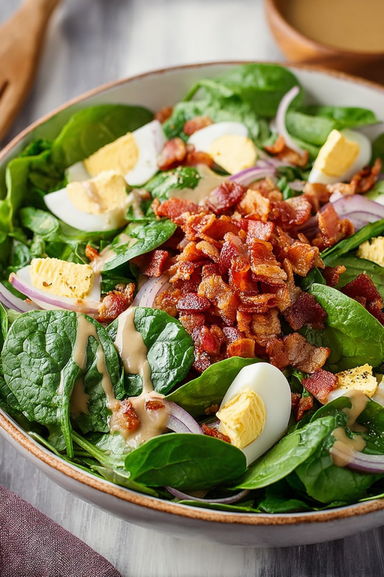Delish Spinach Salad with Warm Bacon Dressing