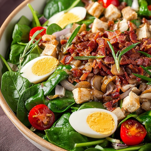 Delish Spinach Salad with Warm Bacon Dressing