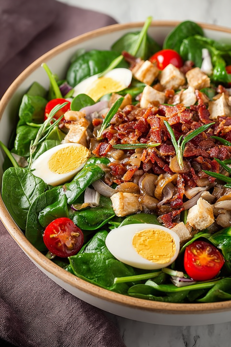 Delish Spinach Salad with Warm Bacon Dressing
