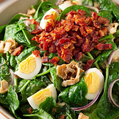 Delish Spinach Salad with Warm Bacon Dressing