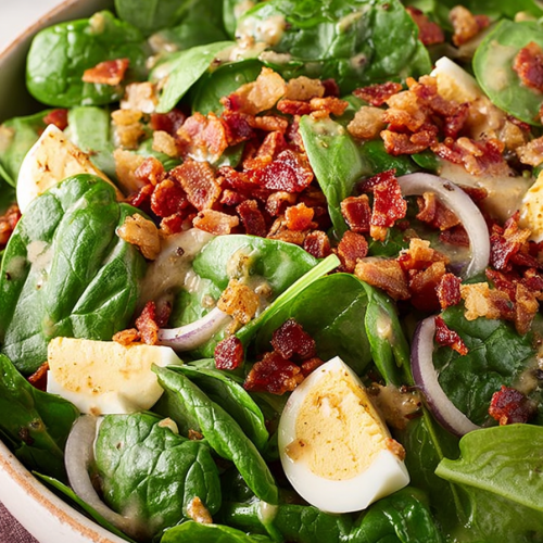 Delish Spinach Salad with Warm Bacon Dressing