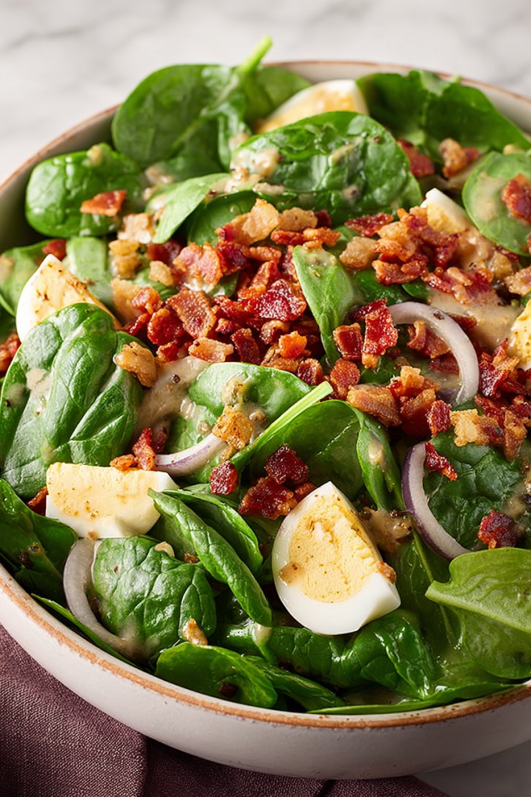 Delish Spinach Salad with Warm Bacon Dressing