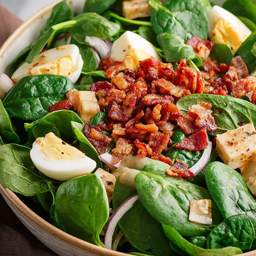 Delish Spinach Salad with Warm Bacon Dressing