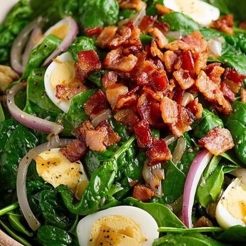 Delish Spinach Salad with Warm Bacon Dressing