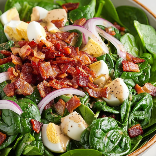Delish Spinach Salad with Warm Bacon Dressing