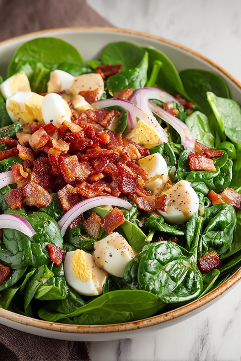 Delish Spinach Salad with Warm Bacon Dressing