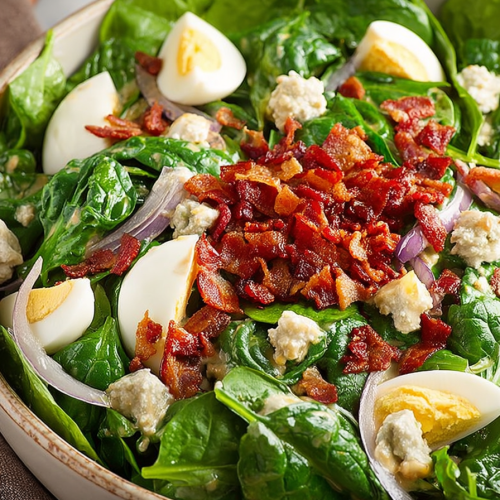 Delish Spinach Salad with Warm Bacon Dressing