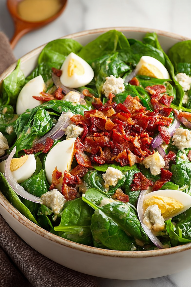 Delish Spinach Salad with Warm Bacon Dressing