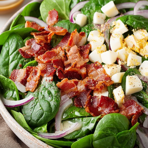 Delish Spinach Salad with Warm Bacon Dressing