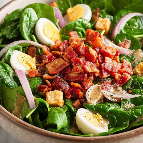 Delish Spinach Salad with Warm Bacon Dressing