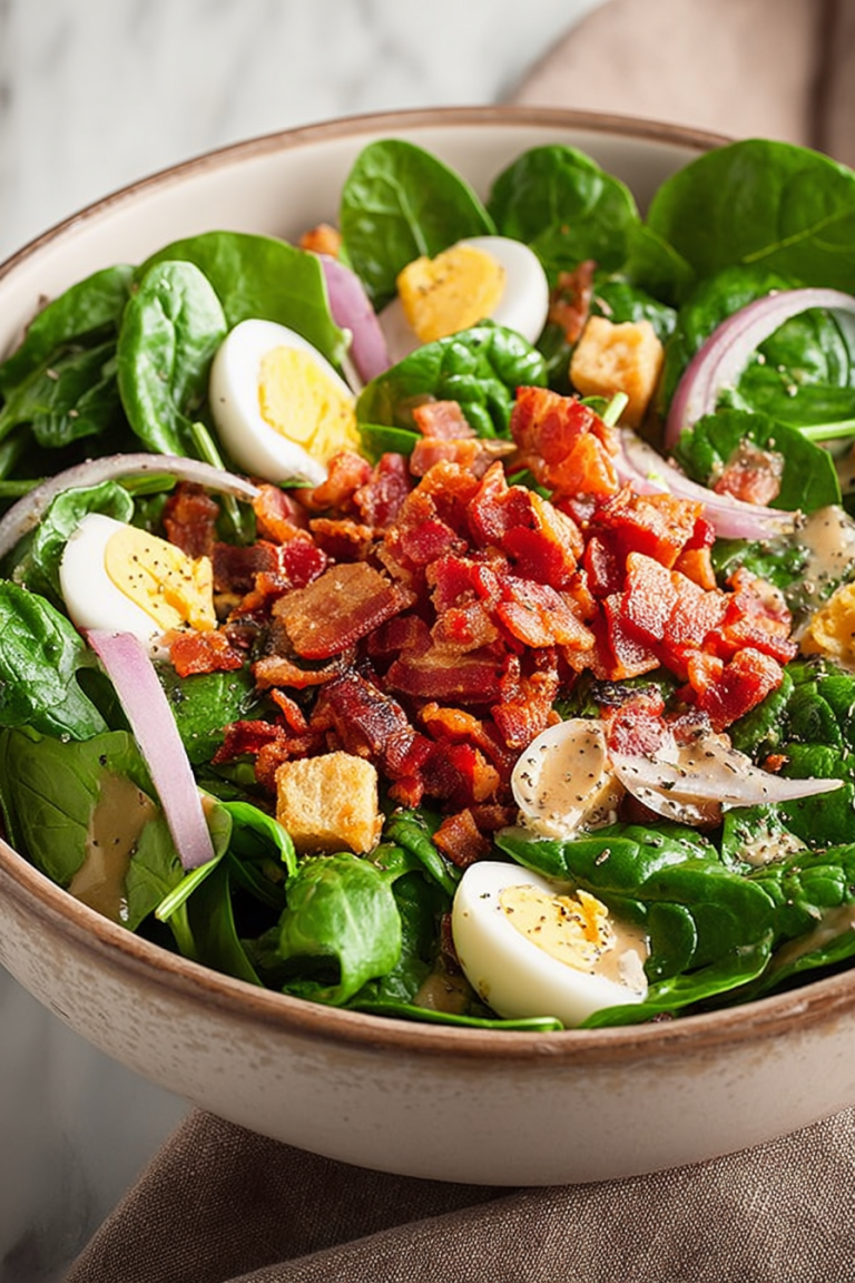 Delish Spinach Salad with Warm Bacon Dressing